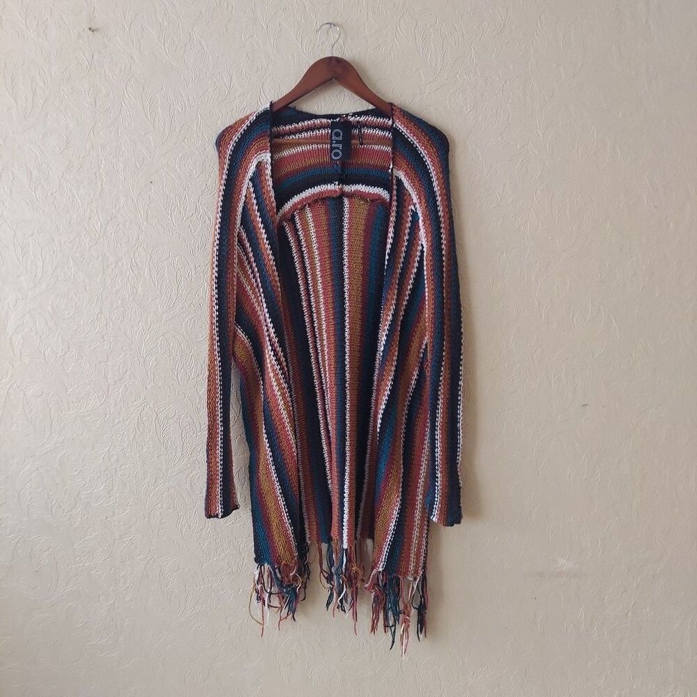 a.ro Multicolor Knit Open Front Long Line Cardigan Sweater Sz Small